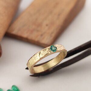 Emerald ring. 14K Yellow gold ring with round Emerald stone. Handmade ring